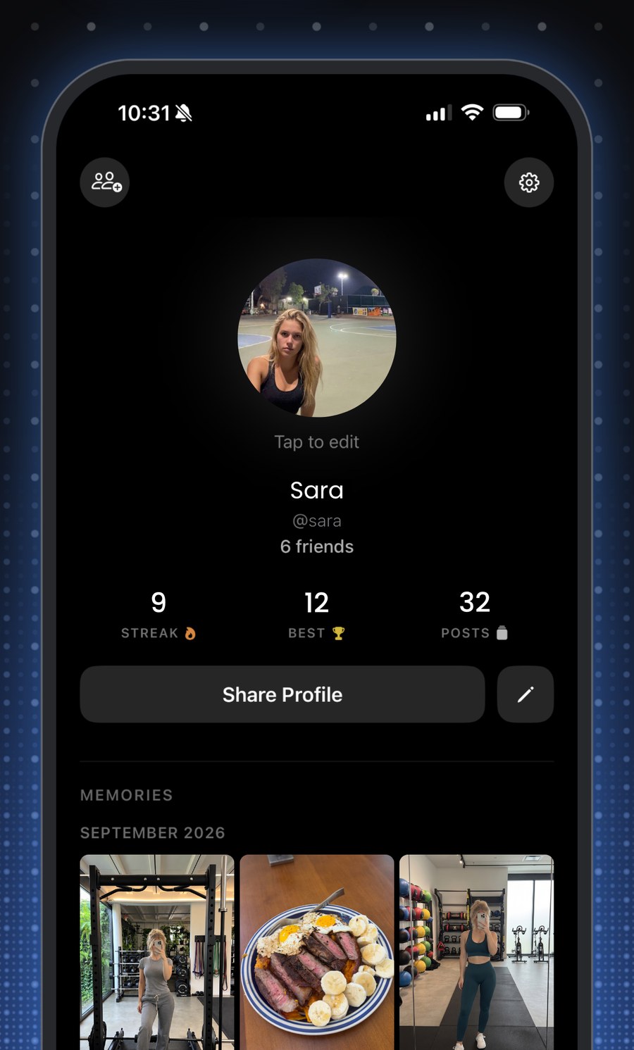 A profile with streak, best streak and post count